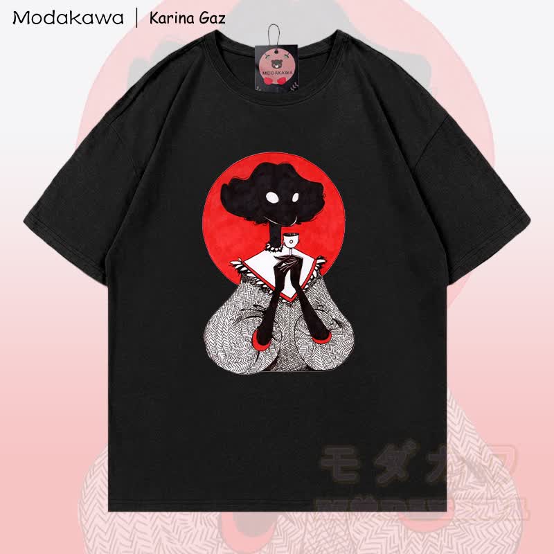 MODAKAWA X Karina Gaz Girl Graphic 100% Baumwoll-T-Shirt - Schwarz - 5XL - image 2