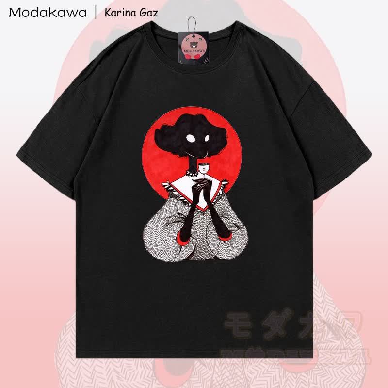 MODAKAWA X Karina Gaz Girl Graphic 100% Baumwoll-T-Shirt - Schwarz - 5XL - image 2