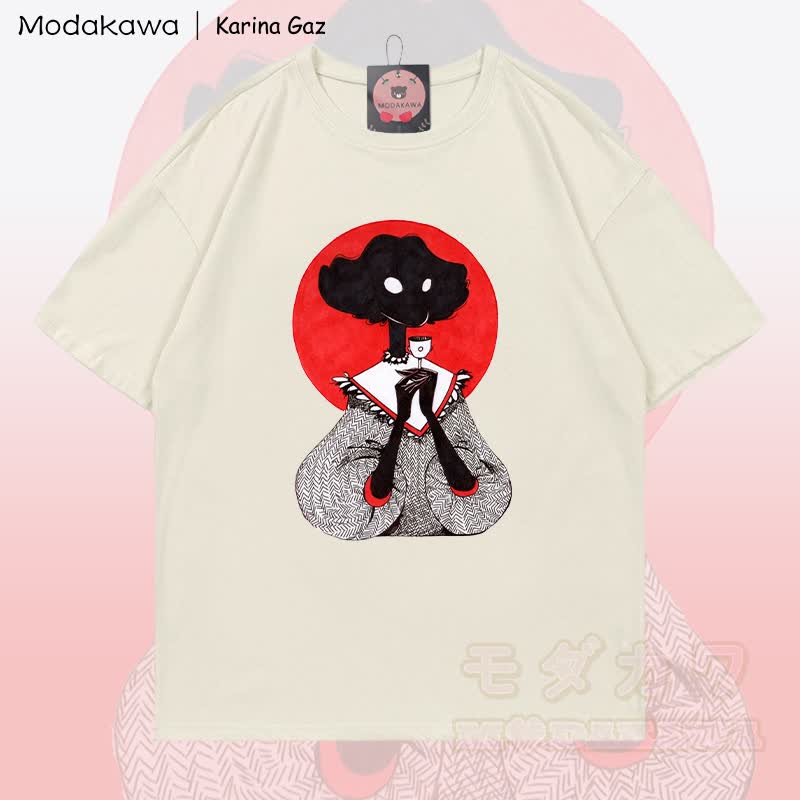 MODAKAWA X Karina Gaz Girl Graphic 100% Baumwoll-T-Shirt - Hellbeige - 5XL - image 1