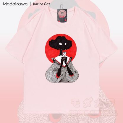 MODAKAWA X Karina Gaz Girl Graphic 100% Baumwoll-T-Shirt - Hellrosa - 5XL - image 5