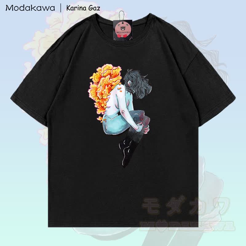 MODAKAWA X Karina Gaz Back Girl Grafik T-Shirt aus 100% Baumwolle - Schwarz - 5XL - image 2