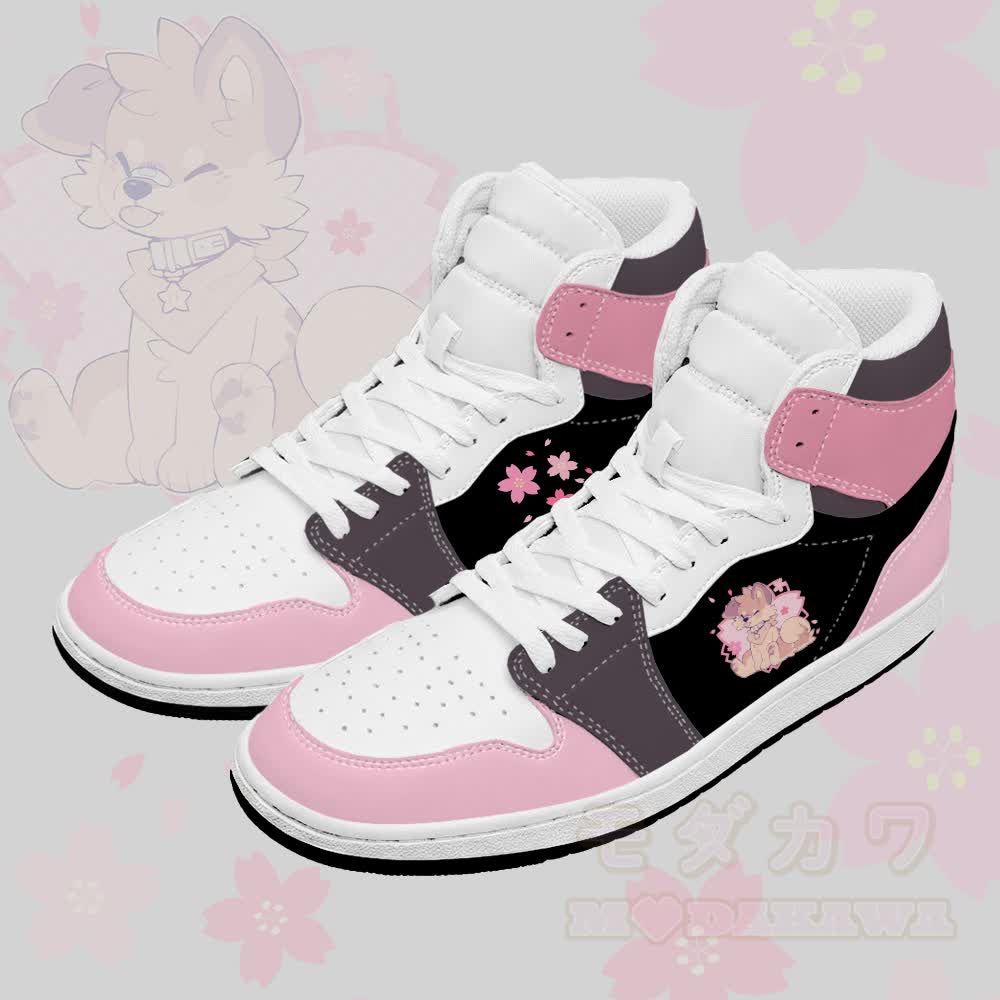 MODAKAWA X popipeko Sakura Puppy Graphic High Top Canvas Schuhe - Schwarz & Rosa - 48 - image 2