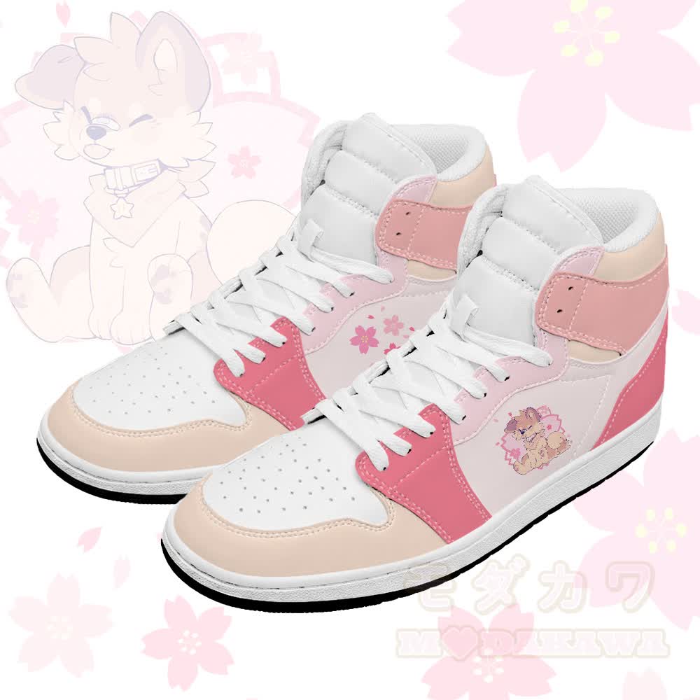 MODAKAWA X popipeko Sakura Puppy Graphic High Top Canvas Schuhe - Rosa - 48 - image 1