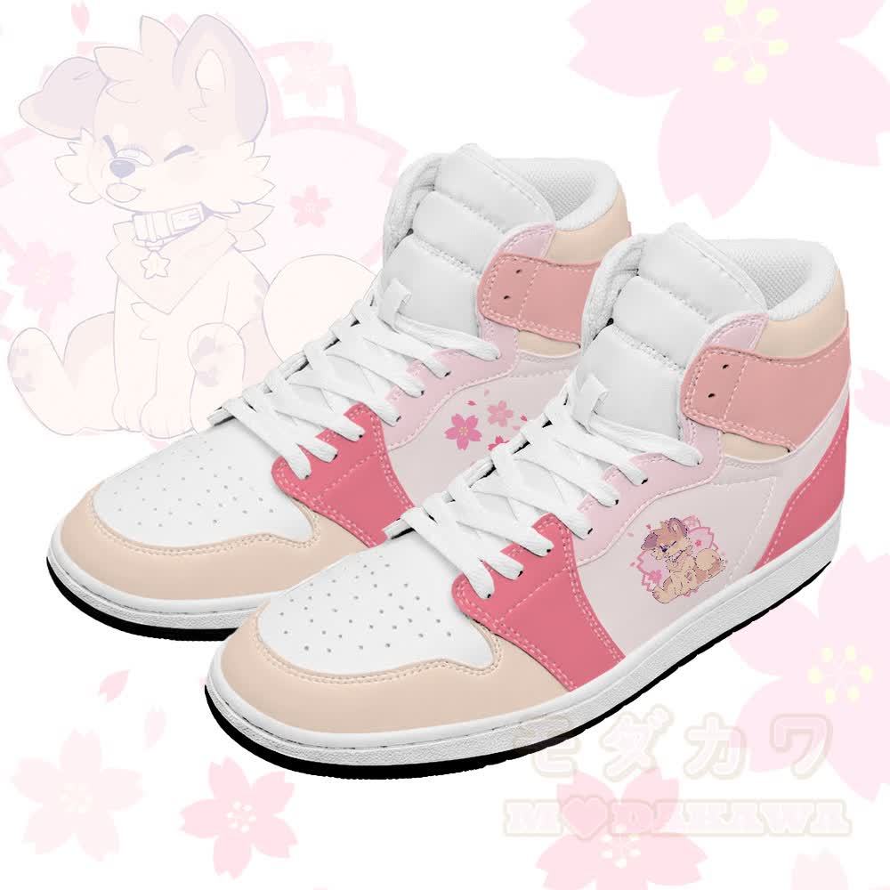 MODAKAWA X popipeko Sakura Puppy Graphic High Top Canvas Schuhe - Rosa - 48 - image 1