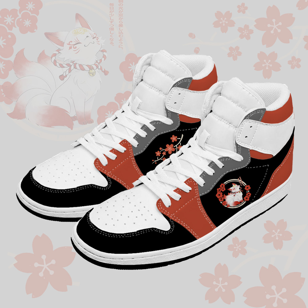 Sakura Modakawa High Top Canvas Schuhe mit neunschwänzigem Fuchs-Modifikationsdesign - Black & Red - 48 - image 1