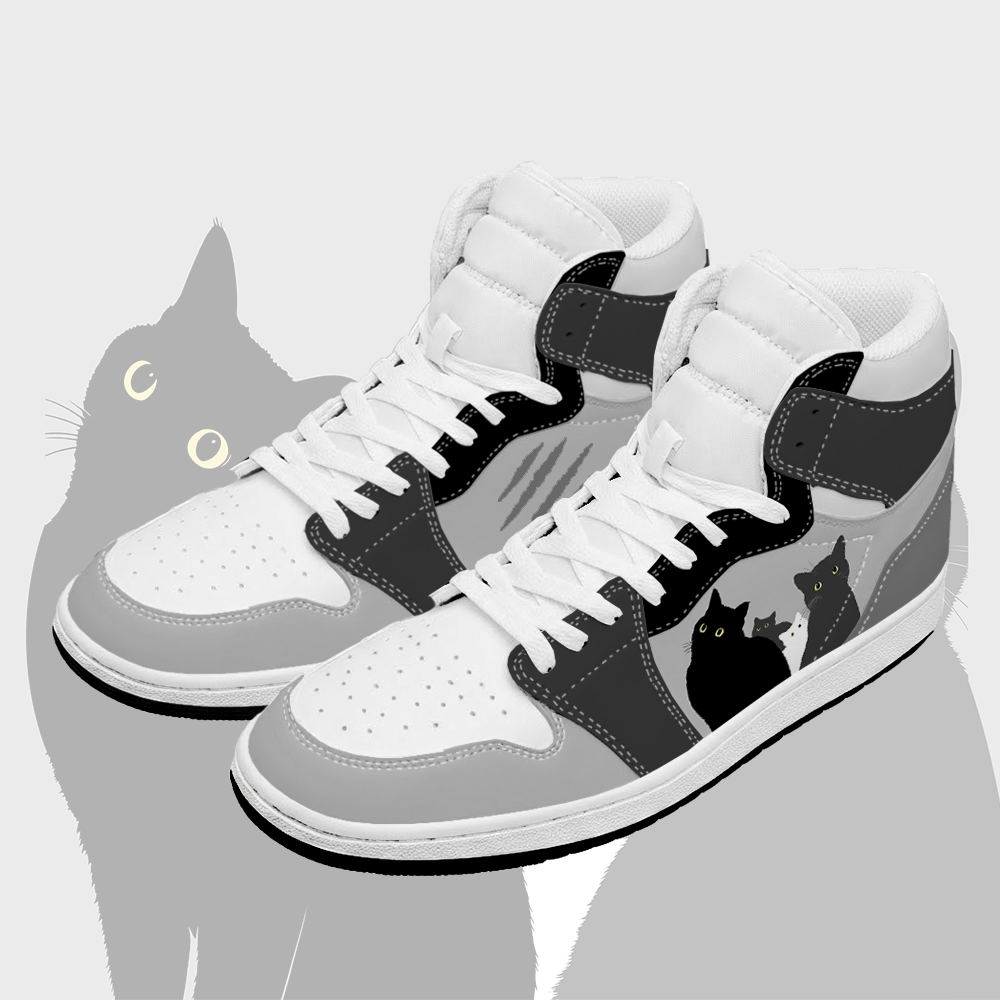 Modakawa High Top Canvas Schuhe mit Katzenmotiv - Black & Grey - 48 - image 2