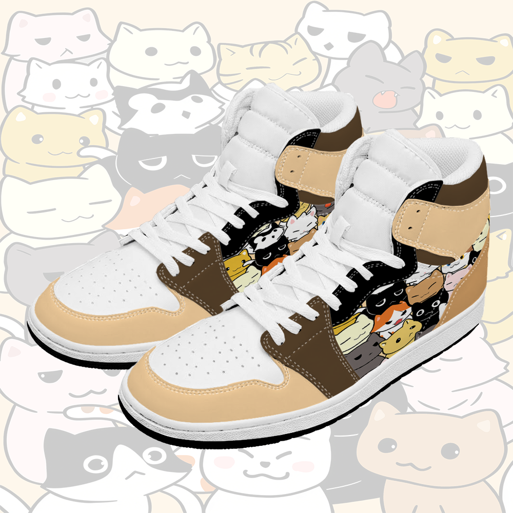 Modakawa High Top Canvas Schuhe mit niedlichem Katzenmotiv - Brown & Yellow - 48 - image 1