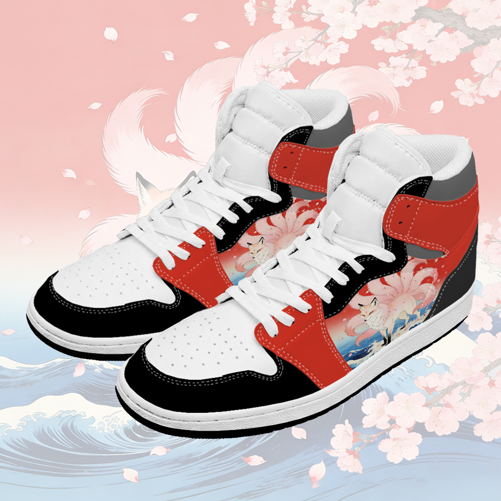 Modakawa High Top Canvas Schuhe mit neunschwänzigem Fuchs-Motiv - Black & Red - 48 - image 1