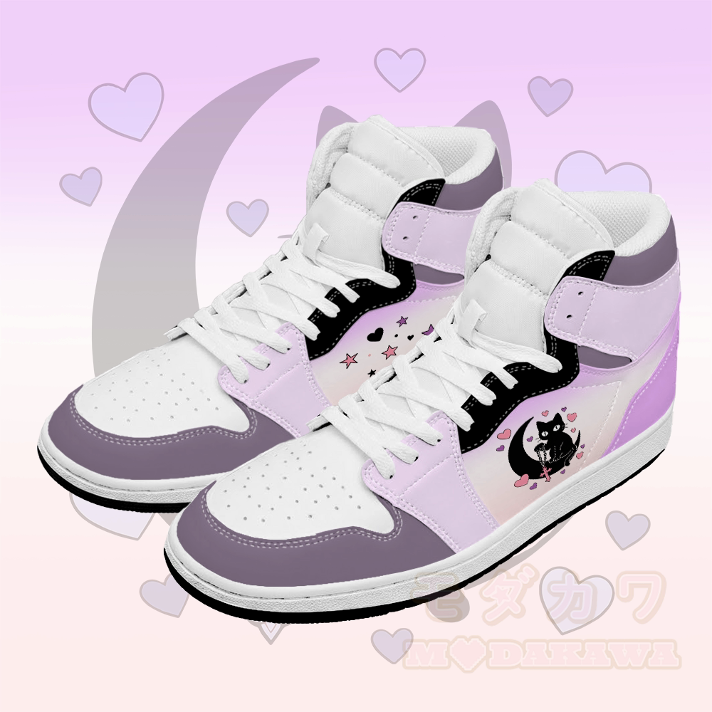 Modakawa High Top Canvas Schuhe mit schwarzer Katzengrafik - Rosa & Lila - 48 - image 2