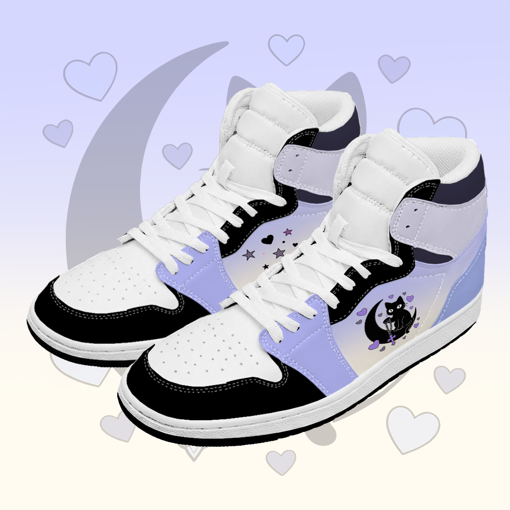 Modakawa High Top Canvas Schuhe mit schwarzer Katzengrafik - Black & Purple - 48 - image 1