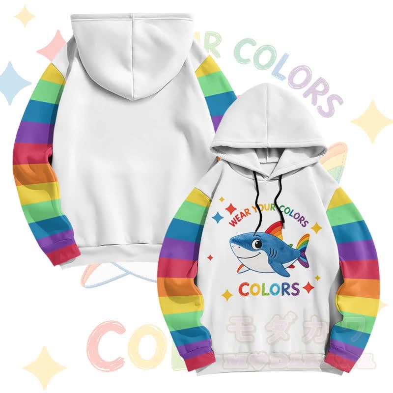 Zeig deine Farben! Modakawa Pullover-Hoodie mit Regenbogenhai-Motiv - Weiß - 6XL - image 2