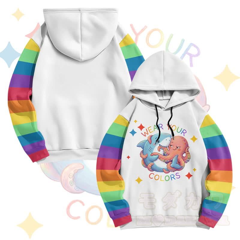 Zeig deine Farben! Modakawa Pullover-Hoodie mit Regenbogenhai- und Oktopus-Motiv - Weiß - 6XL - image 2