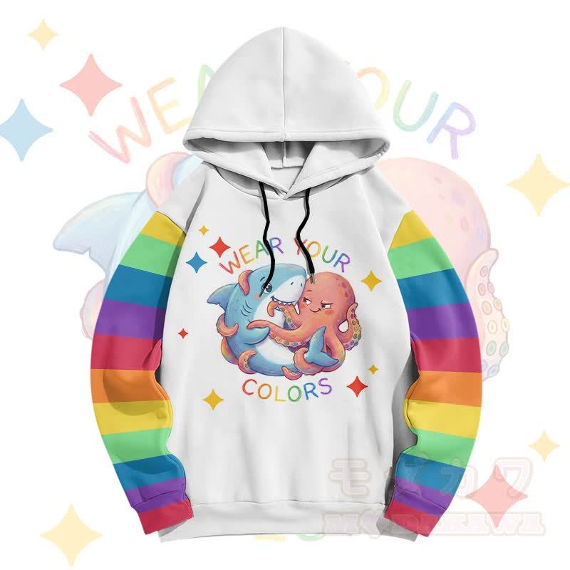 Zeig deine Farben! Modakawa Pullover-Hoodie mit Regenbogenhai- und Oktopus-Motiv - image 1