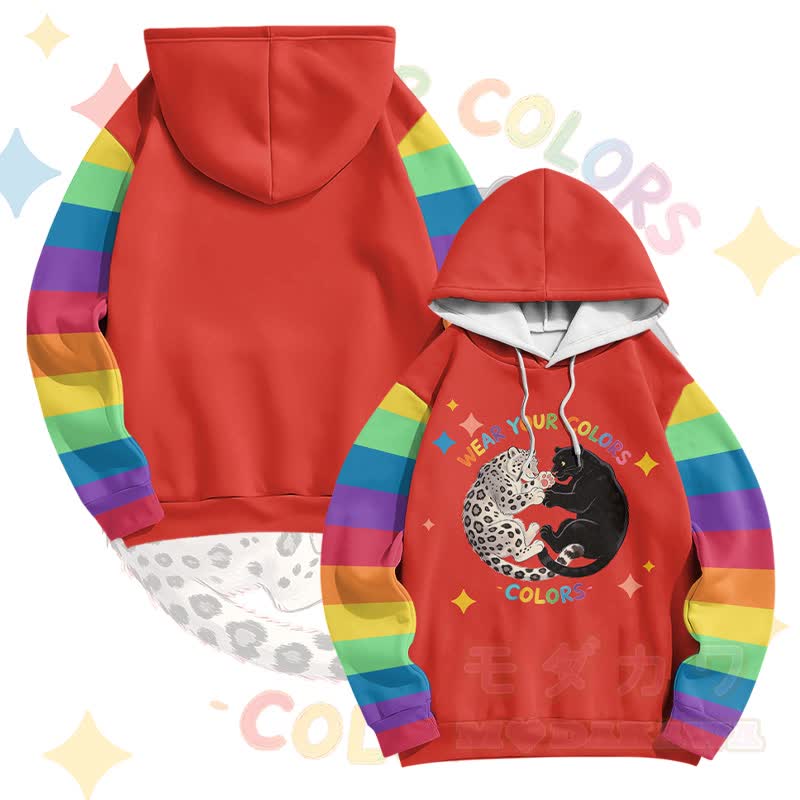 Zeig deine Farben! Modakawa Pullover-Hoodie mit Regenbogen-Geparden-Modikation - Rot - 6XL - image 2