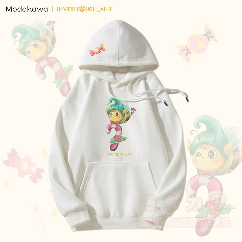 MODAKAWA X INVERTOUCH_ART Fleecegefütterter Hoodie mit Bienenmotiv - Weiß - 5XL - image 2