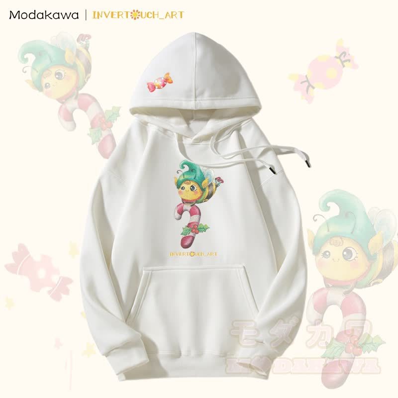 MODAKAWA X INVERTOUCH_ART Fleecegefütterter Hoodie mit Bienenmotiv - Weiß - 5XL - image 2