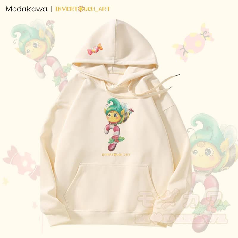 MODAKAWA X INVERTOUCH_ART Fleecegefütterter Hoodie mit Bienenmotiv - Aprikose - 5XL - image 1
