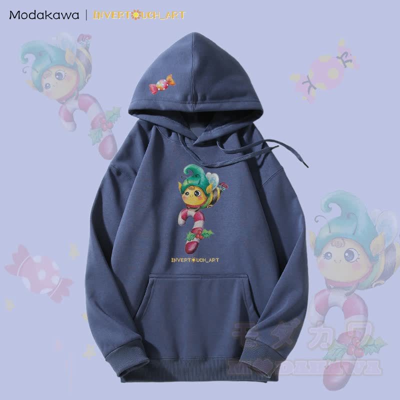 MODAKAWA X INVERTOUCH_ART Fleecegefütterter Hoodie mit Bienenmotiv - Blau - 5XL - image 5