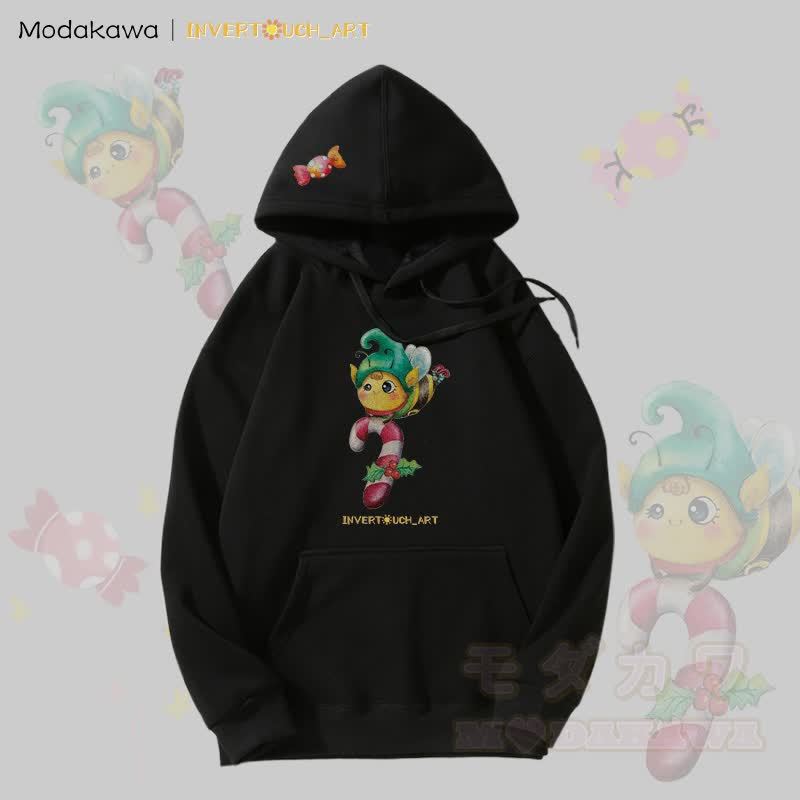 MODAKAWA X INVERTOUCH_ART Fleecegefütterter Hoodie mit Bienenmotiv - Schwarz - 5XL - image 3