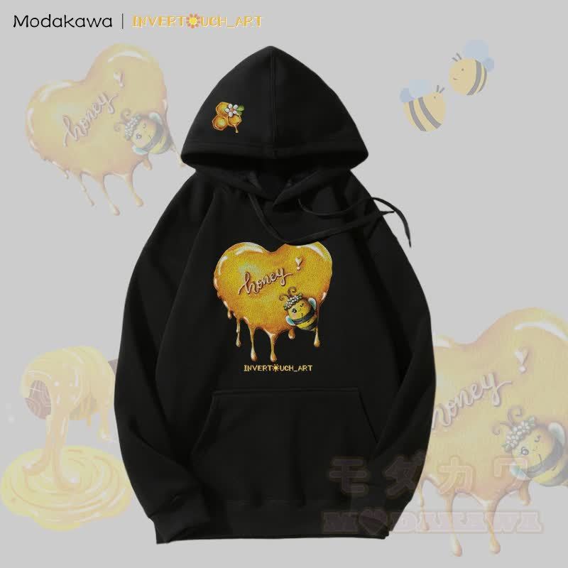 MODAKAWA X INVERTOUCH_ART Hoodie mit Honigbienen-Motiv und Fleece-Futter - Schwarz - 5XL - image 1