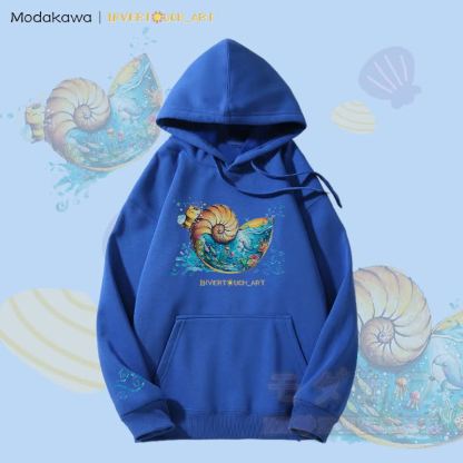 MODAKAWA X INVERTOUCH_ART Fleecegefütterter Hoodie mit Muschel- und Bienenmotiv - Blau - 5XL - image 1