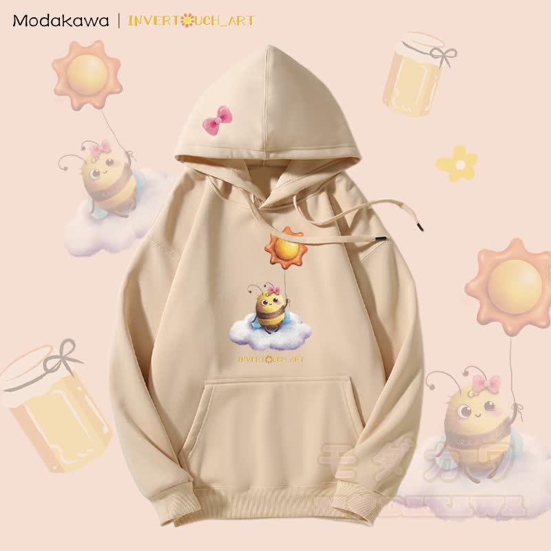 MODAKAWA X INVERTOUCH_ART Kapuzenpullover mit Sonnenbienen-Motiv und Fleece-Futter - Khaki - 5XL - image 1