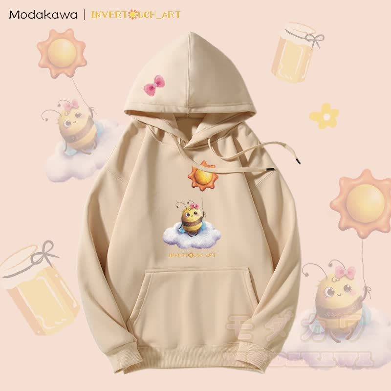 MODAKAWA X INVERTOUCH_ART Kapuzenpullover mit Sonnenbienen-Motiv und Fleece-Futter - Khaki - 5XL - image 1