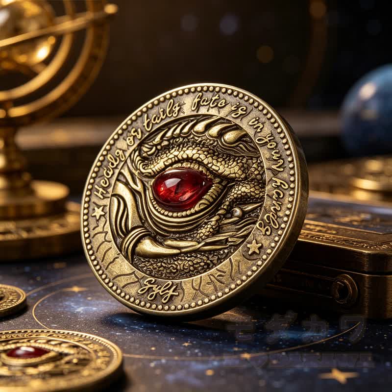 Fantasy-Drachenaugen-Münze, mystisches Runen-Amulett, Sammlergeschenk - Silber & Gold - 3,9 cm - image 2
