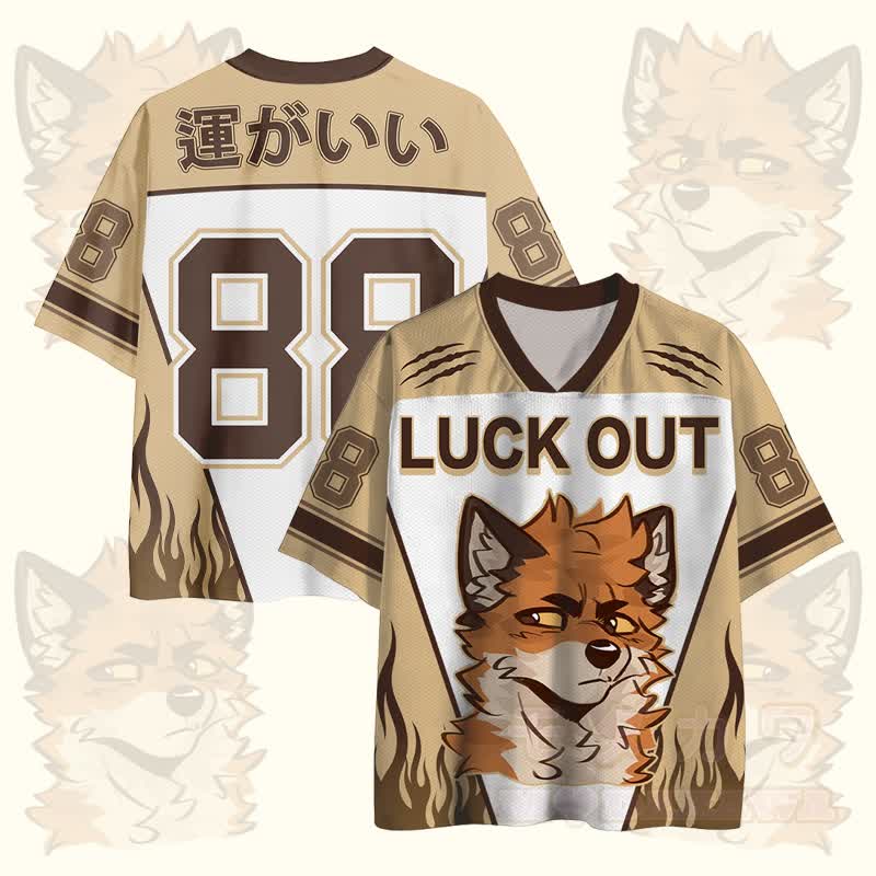 MODAKAWA X atka LUCK OUT Fox Number Graphic Vintage Mesh Jersey T-Shirt - Braun - 4XL - image 1