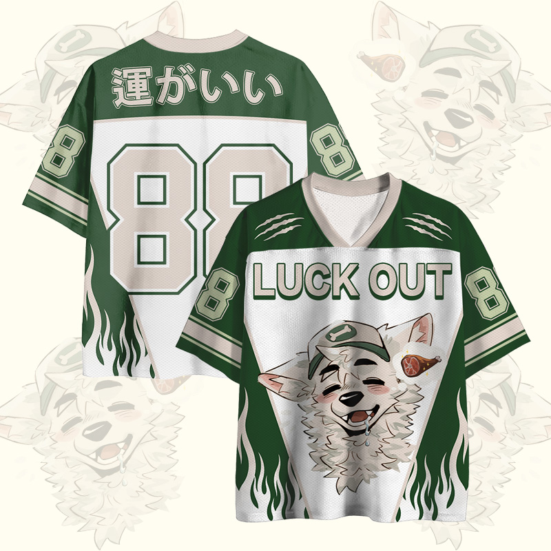 MODAKAWA X atka LUCK OUT Fox Wants Meat Number Graphic Vintage Mesh Jersey T-Shirt - Green - 4XL - image 1