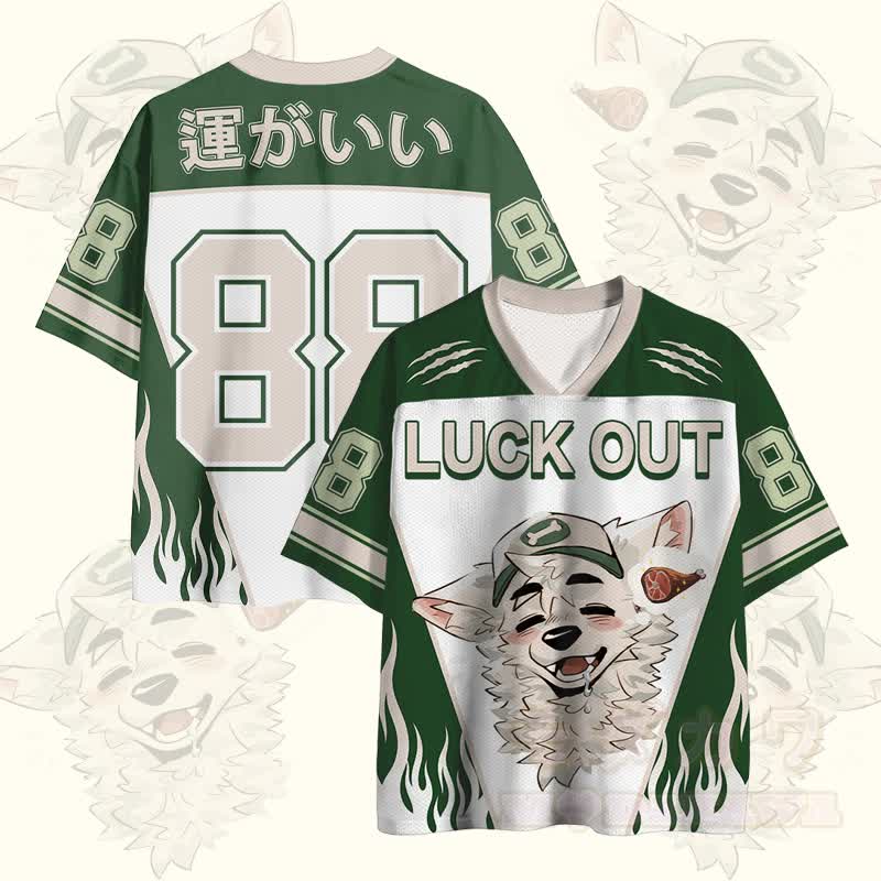 MODAKAWA X atka LUCK OUT Fox Wants Meat Number Graphic Vintage Mesh Jersey T-Shirt - Grün - 4XL - image 1