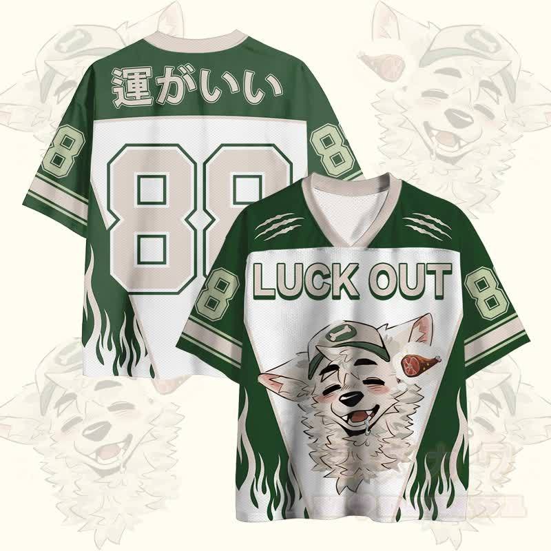 MODAKAWA X atka LUCK OUT Fox Wants Meat Number Graphic Vintage Mesh Jersey T-Shirt - Grün - 4XL - image 1