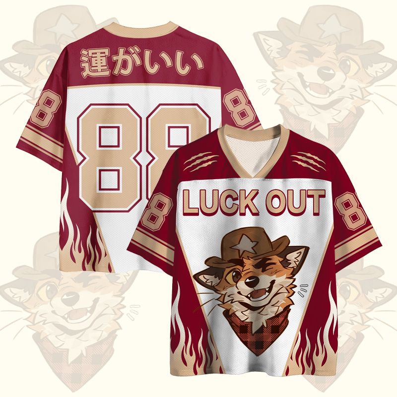 MODAKAWA X atka LUCK OUT Wink Fox Number Graphic Vintage Mesh Jersey T-Shirt - Red - 4XL - image 1