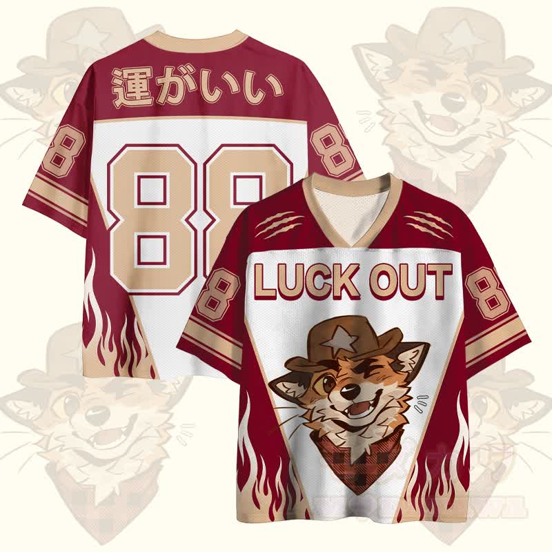 MODAKAWA X atka LUCK OUT Wink Fox Number Graphic Vintage Mesh Jersey T-Shirt - Rot - 4XL - image 1