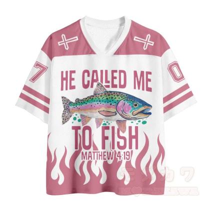 HE CALLED ME TO FIRST Fish Number Graphic Vintage Mesh Jersey T-shirt - image 2