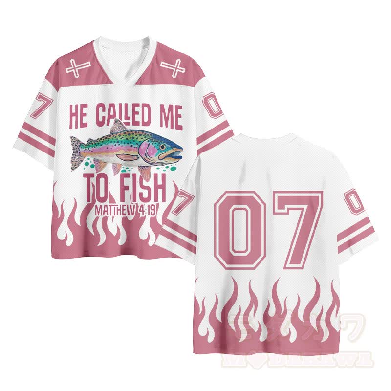 HE CALLED ME TO FIRST Fish Number Graphic Vintage Mesh Jersey T-shirt - Rosa - 4XL - image 1