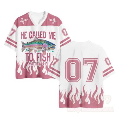 HE CALLED ME TO FIRST Fish Number Graphic Vintage Mesh Jersey T-shirt - Rosa - 4XL - image 1
