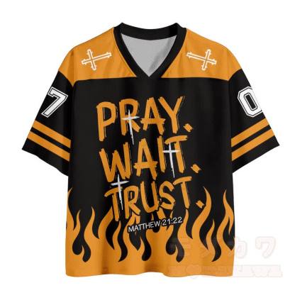 BETEN WARTEN VERTRAUEN Kreuzfeuer Nummer Grafik Vintage Mesh Jersey T-Shirt - image 2