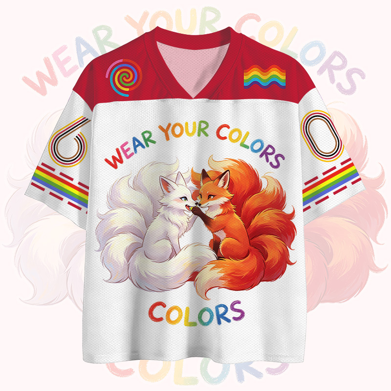 Zeig deine Farben! Neunschwänziger Fuchs Regenbogen Zahlen Grafik Vintage Mesh Jersey T-Shirt - image 1