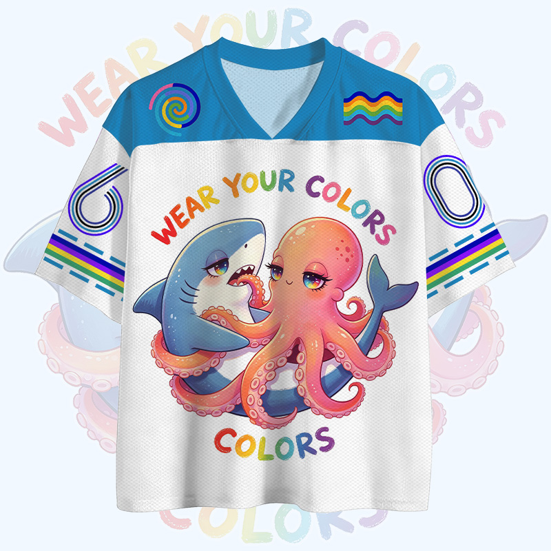 Zeig deine Farben! Regenbogenhai-Oktopus-Zahlengrafik-Vintage-Mesh-Jersey-T-Shirt - image 1