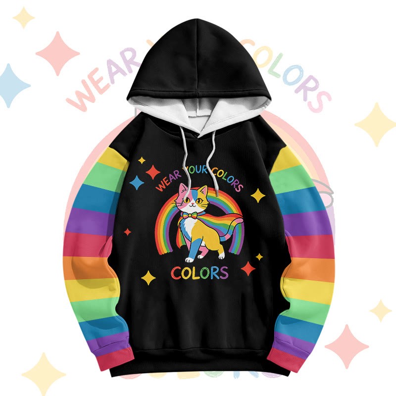 Zeig deine Farben! Modakawa Pullover-Hoodie mit Regenbogen-Cape-Katzenmotiv - image 1