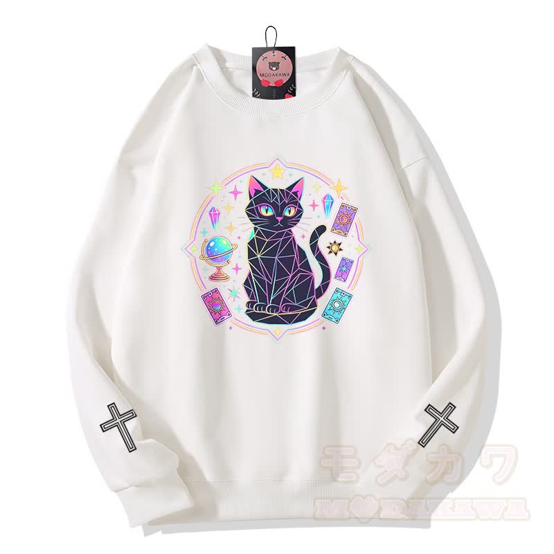 Modakawa Sweatshirt mit Katzenkreuz-Grafik - Weiß - 5XL - image 2