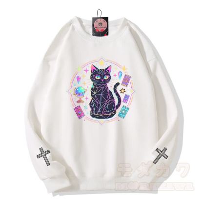 Modakawa Sweatshirt mit Katzenkreuz-Grafik - Weiß - 5XL - image 2