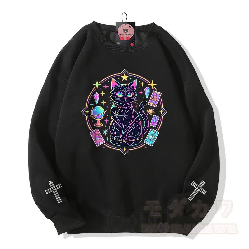 Modakawa Sweatshirt mit Katzenkreuz-Grafik - Schwarz - 5XL - image 1