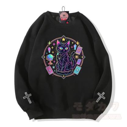 Modakawa Sweatshirt mit Katzenkreuz-Grafik - Schwarz - 5XL - image 1