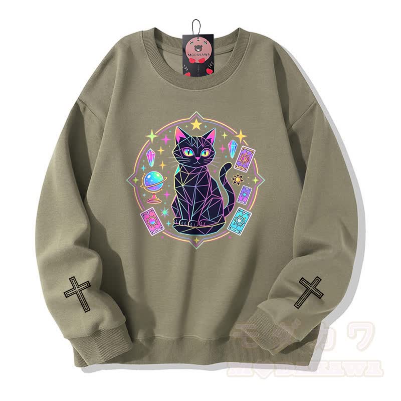 Modakawa Sweatshirt mit Katzenkreuz-Grafik - Hellkhaki - 5XL - image 6