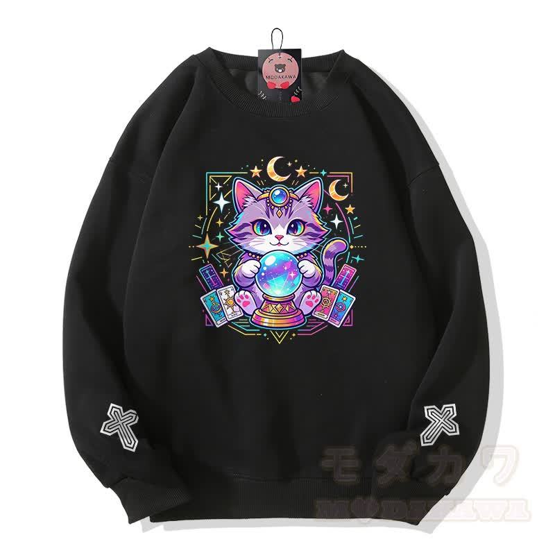 Tarot-Katze-Kristallkugel-Kreuz-Grafik Modakawa Sweatshirt - Schwarz - 5XL - image 2