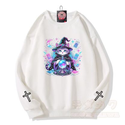 Tarot Hexe Katze Kreuz Grafik Modakawa Sweatshirt - Weiß - 5XL - image 2