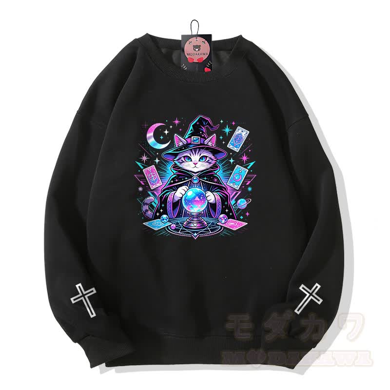 Tarot Hexe Katze Kreuz Grafik Modakawa Sweatshirt - Schwarz - 5XL - image 1
