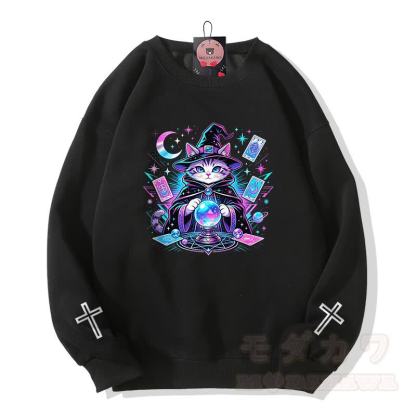 Tarot Hexe Katze Kreuz Grafik Modakawa Sweatshirt - Schwarz - 5XL - image 1